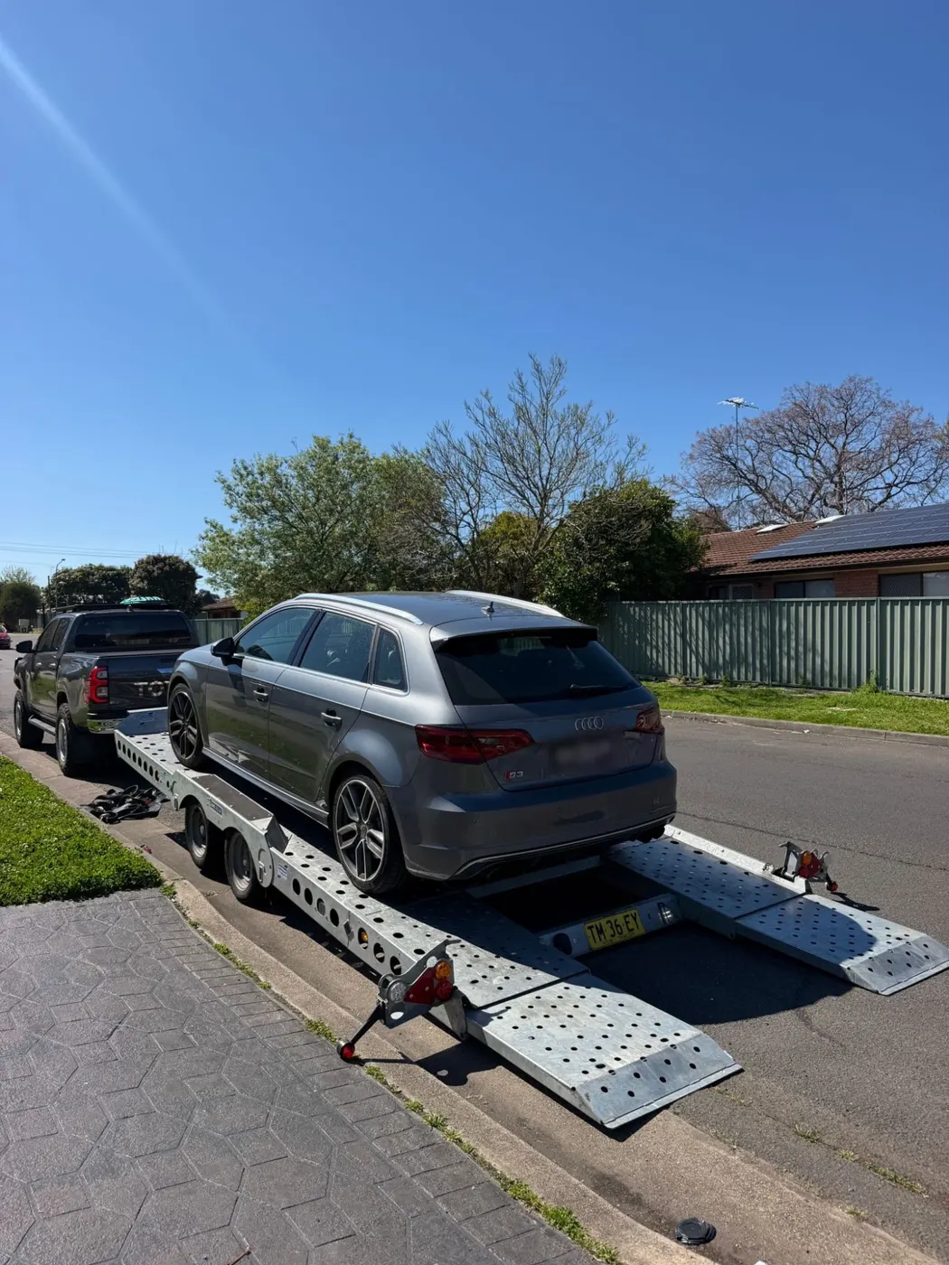 Audi S3 Sportback on the FSF Hire CT177 tilt trailer