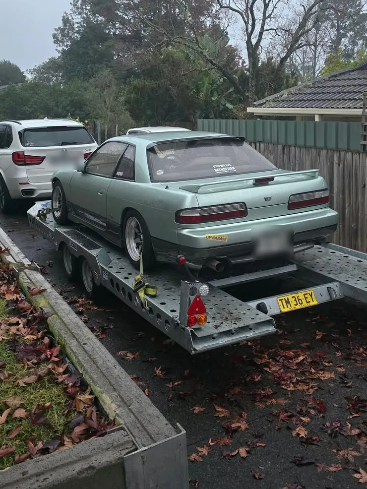Nissan Silvia S13 on the FSF Hire CT177 tilt trailer